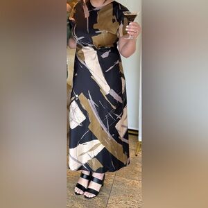 Zara Black and Gold Abstract Midi Dress
